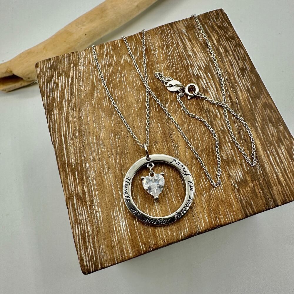 Always My Mother Forever My Friend Sterling Silver CZ Necklace